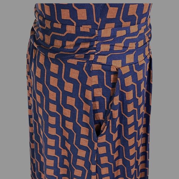 Boden Geometric Print Long Sleeve Midi Dress Blue Rust US 6R Pockets NWT - Picture 7 of 10